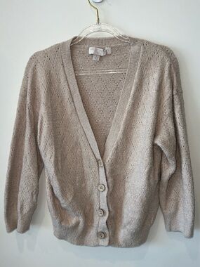 Barefoot Dreams Neutral Beige Open-Knit Button Cardigan
